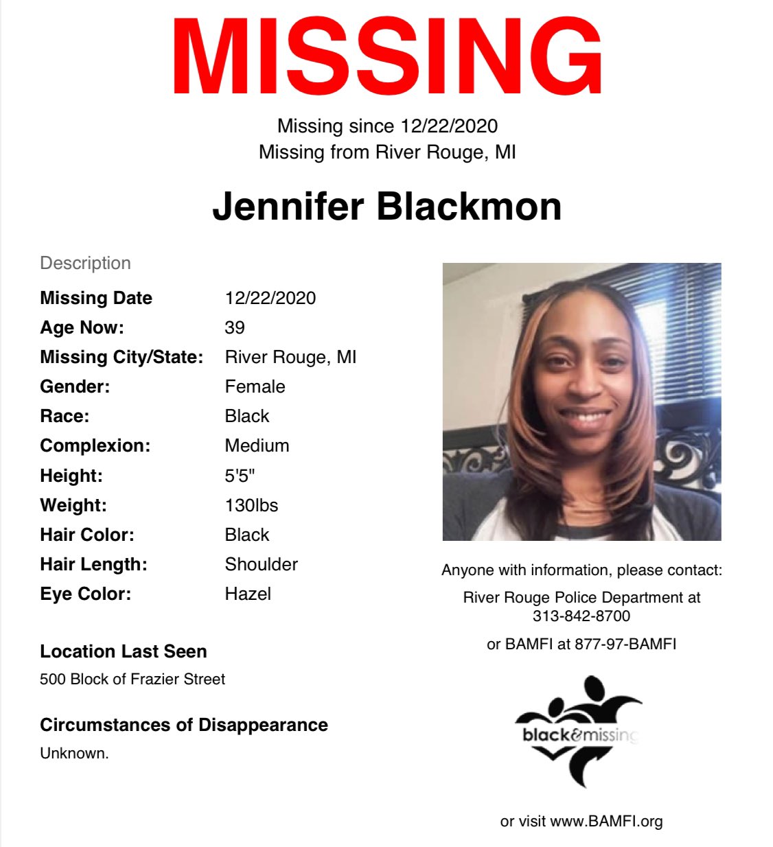 Missing: Jennifer Blackmon, 39, River Rouge, Michigan