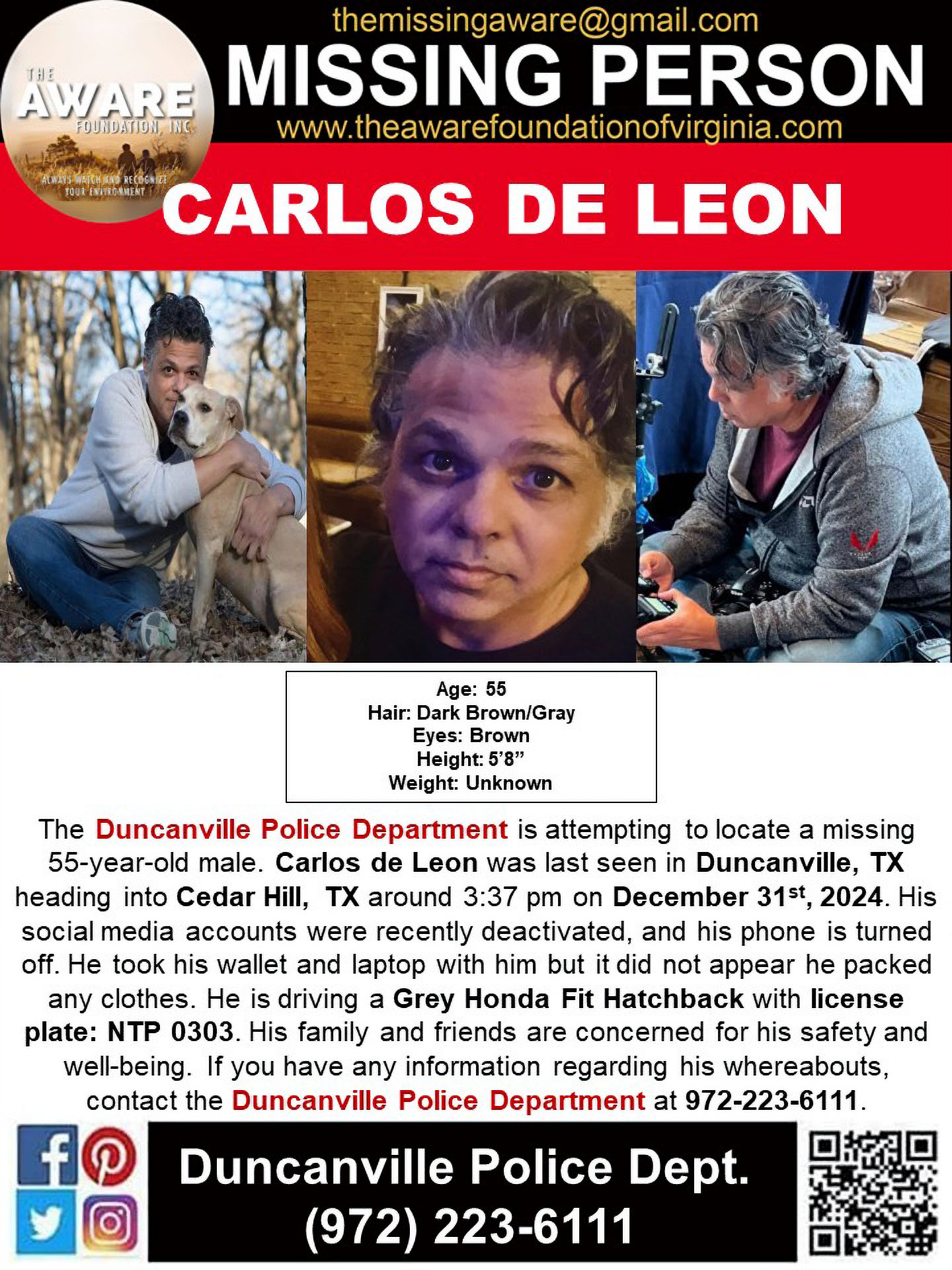 Missing: Carlos de Leon, 55, Duncanville, TX