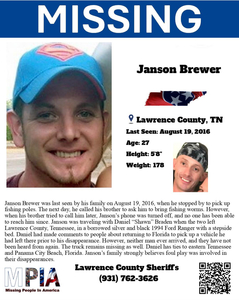 Missing: Janson Brewer, 27, Lawrence County, TN